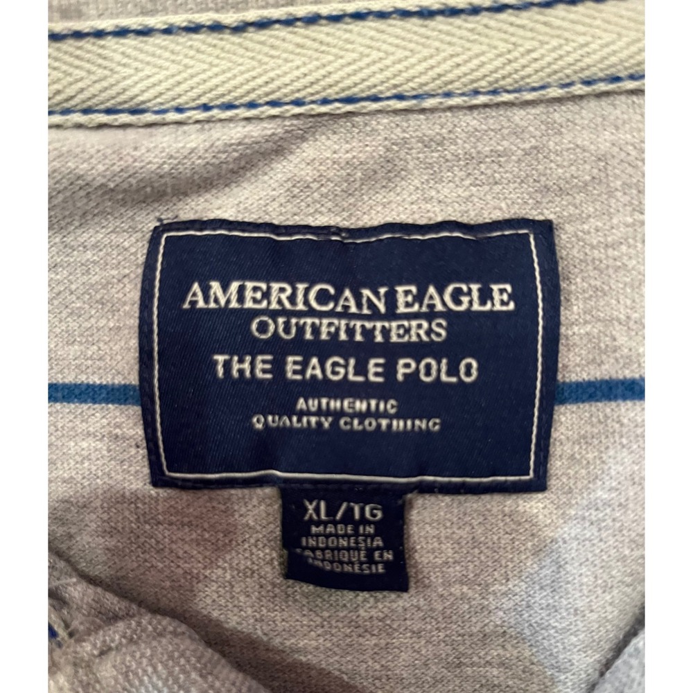 American Eagle Outfitters Men's The Eagle Polo Shirt Gray Blue Stripe Size XL - Picture 4 of 6